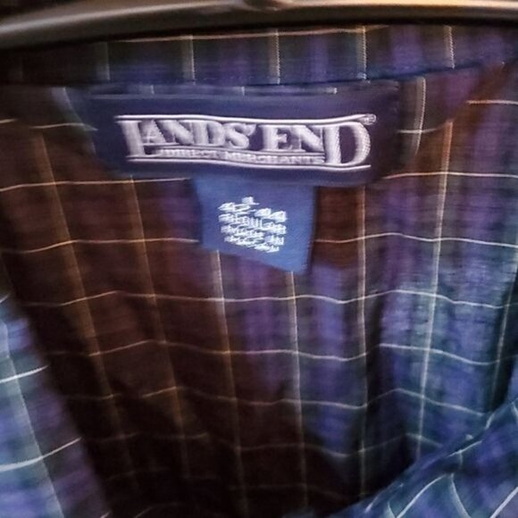 Lands' End Blue Plaid Button Down Top w Pocket & Elastic Waist w Sz L Pajama Set - Picture 2 of 16